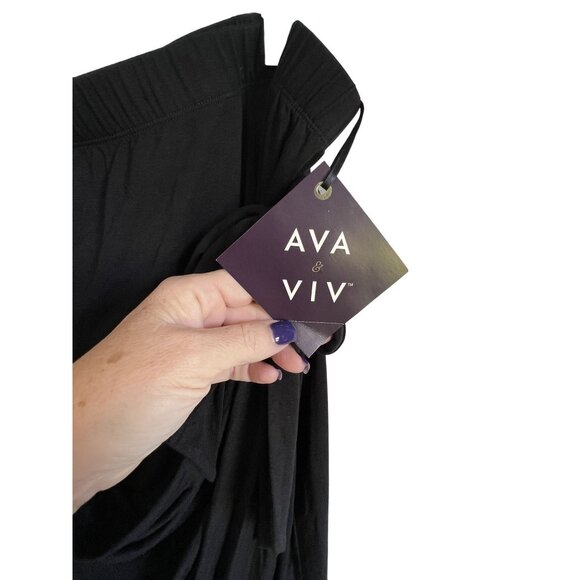 Ava Viv Womens Black Knit Wrap Midi Skirt Side Tie 3X PlusSize Elastic Waist NWT - Picture 5 of 5